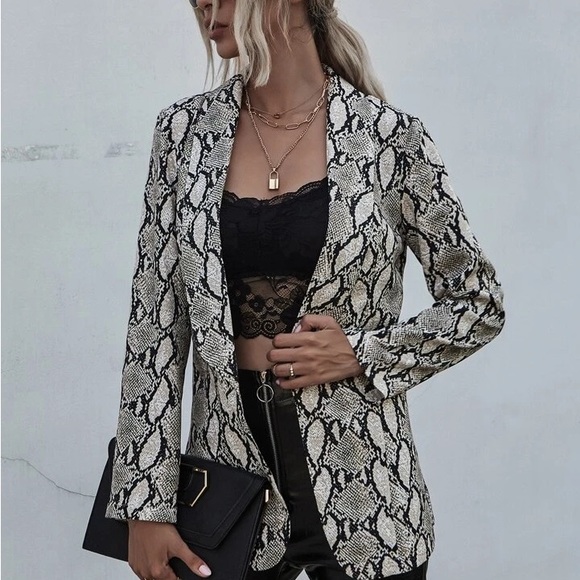 animal print snake print jacket long sleeve coat blazer - Picture 5 of 6